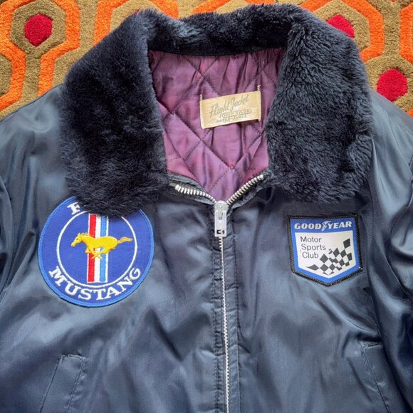 Men's Flight Jacket Coat Small/Medium Nylon Good Year Ford Mustang Hercules Tire - Picture 2 of 6